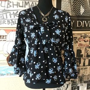 Topshop Floral Bell Sleeve Blouse
